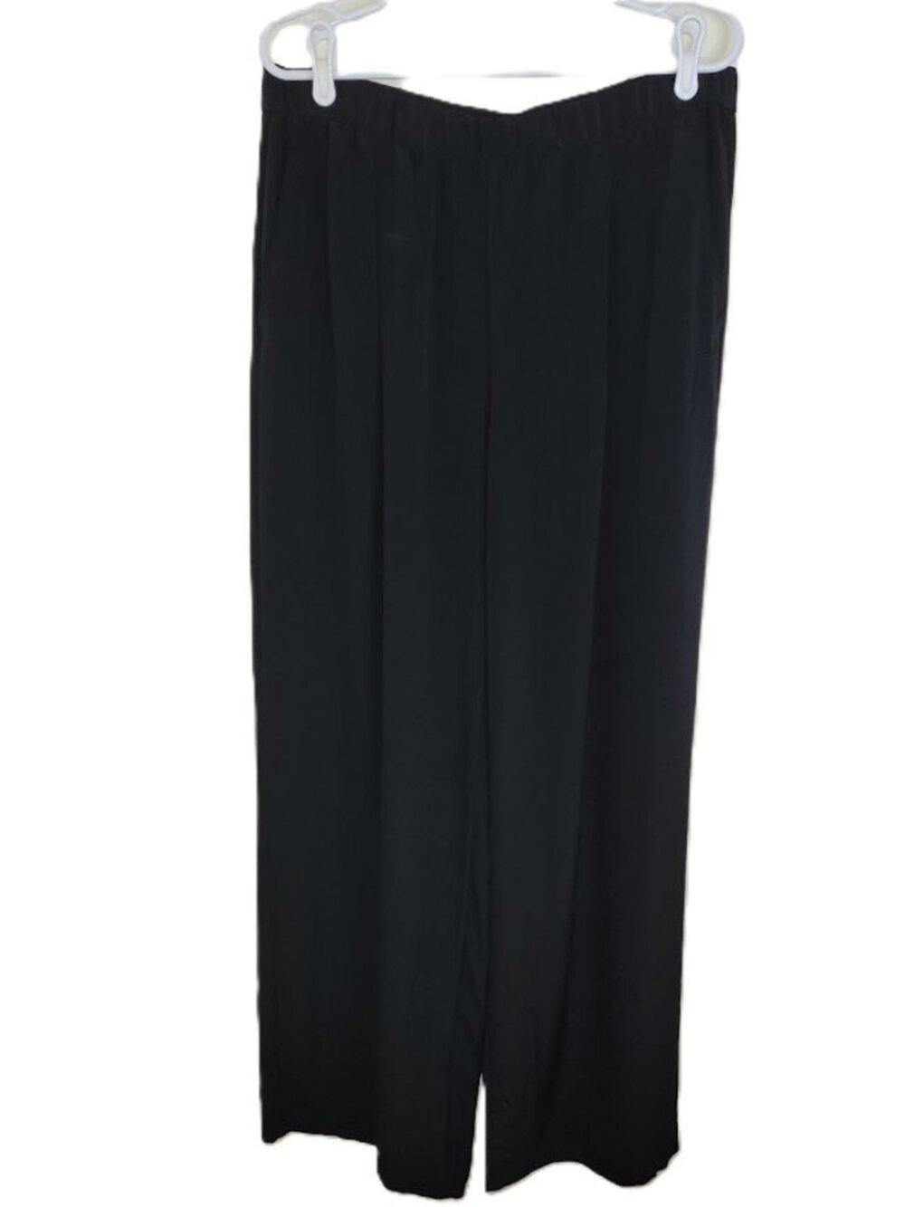 Eileen Fisher Silk Wide Leg Pants Women's Black Pleated Full Length Size L